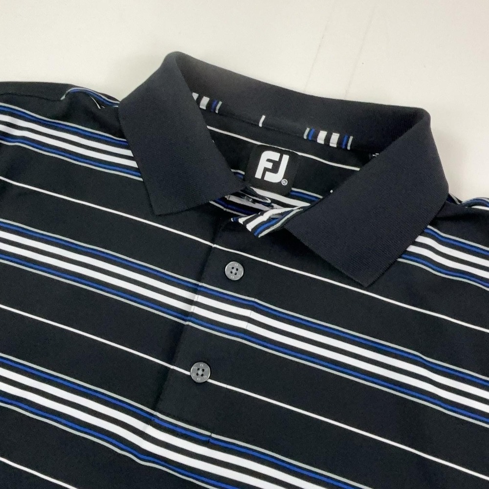 FootJoy Golf Polo Shirt Mens XL Black Striped Stretch Performance Short Sleeve